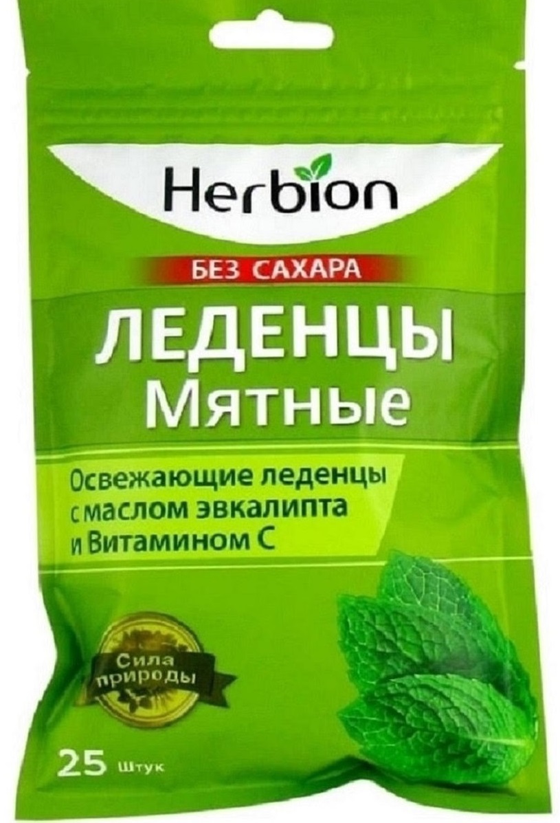 Herbion, леденцы без сахара (мятные), 25 шт.