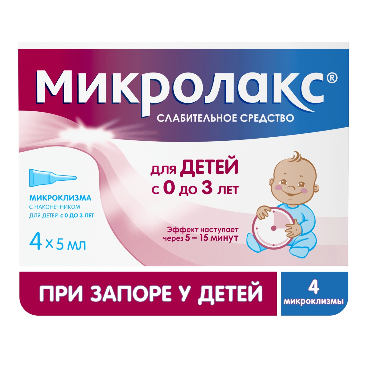 Микролакс раствор для ректального введения (микроклизмы) для детей с 0 лет 5мл, 4 шт.