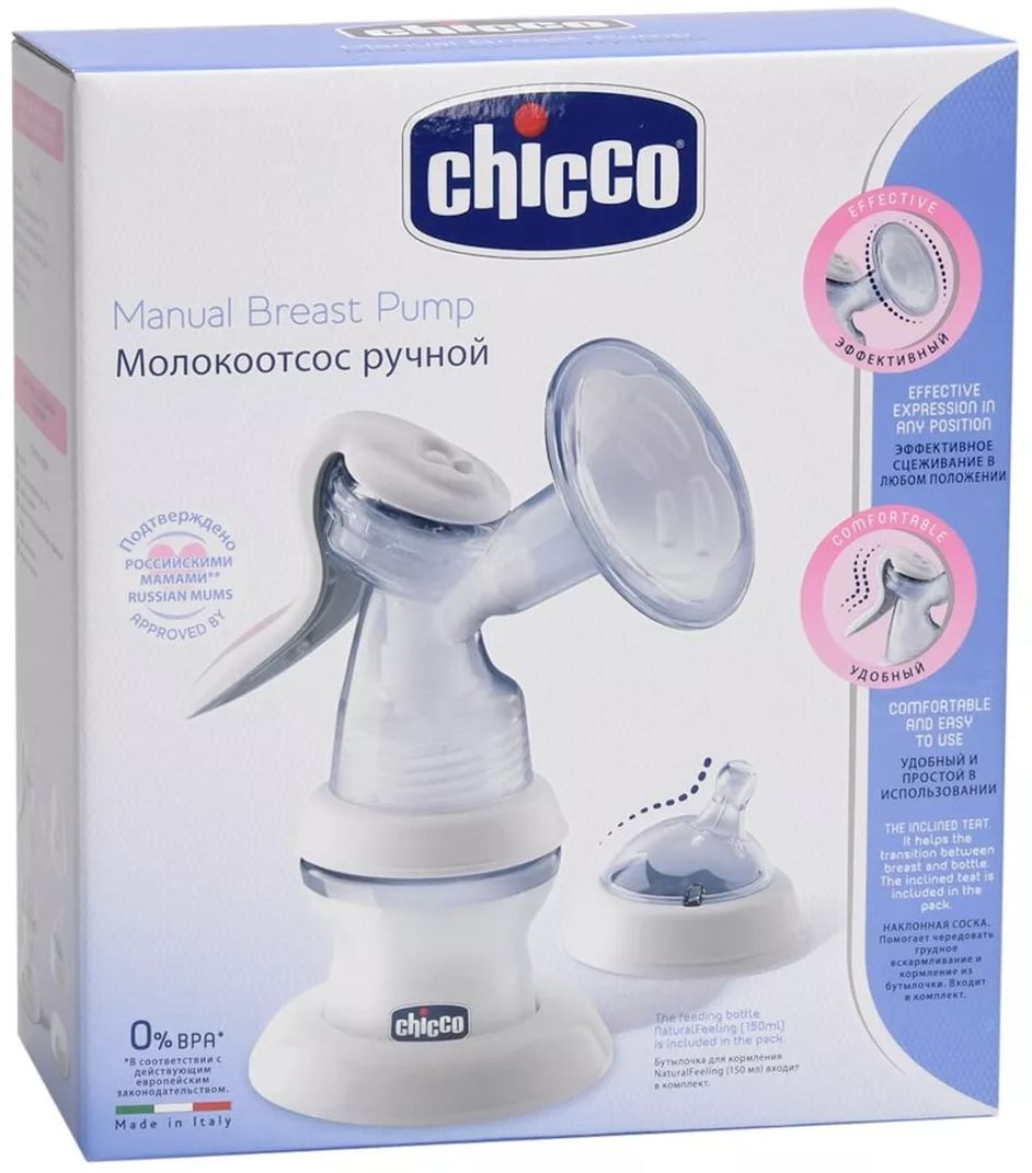 Chicco Молокоотсос ручной с бутылочкой Natural Feeling канпол молокоотсос ручной с принадлежностями бейсик 12 205