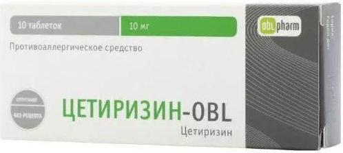 

Цетиризин-OBL, таблетки покрыт. плен. об. 10 мг, 10 шт.