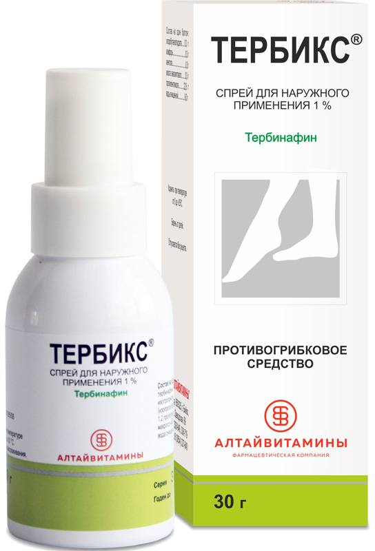 Тербикс, спрей 1%, 30 г тербинафин таб 250мг 30