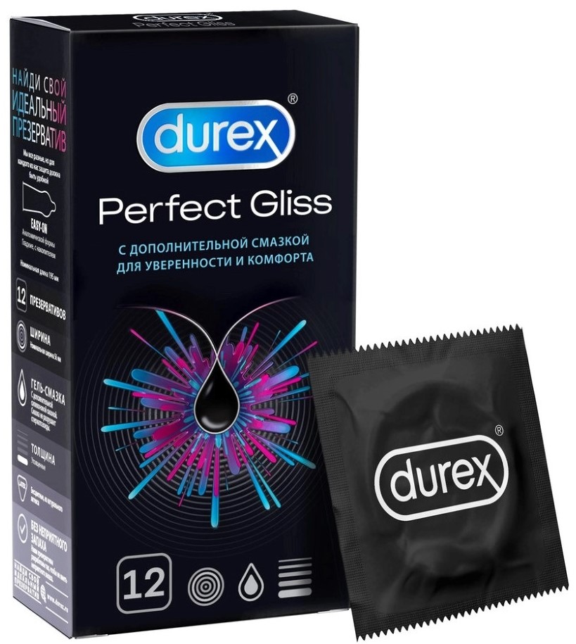 Durex Perfect Gliss презервативы, 12 шт. гель лубрикант durex perfect gliss 50 мл