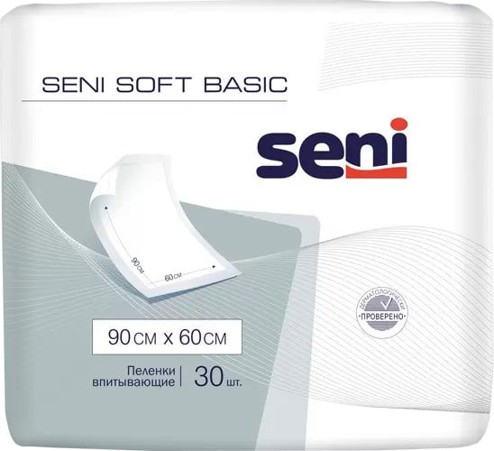Пеленки Seni Soft Basic, 90 см x 60 см, 30 шт. seni soft пеленки гигиенические 60x60 cм 30 шт
