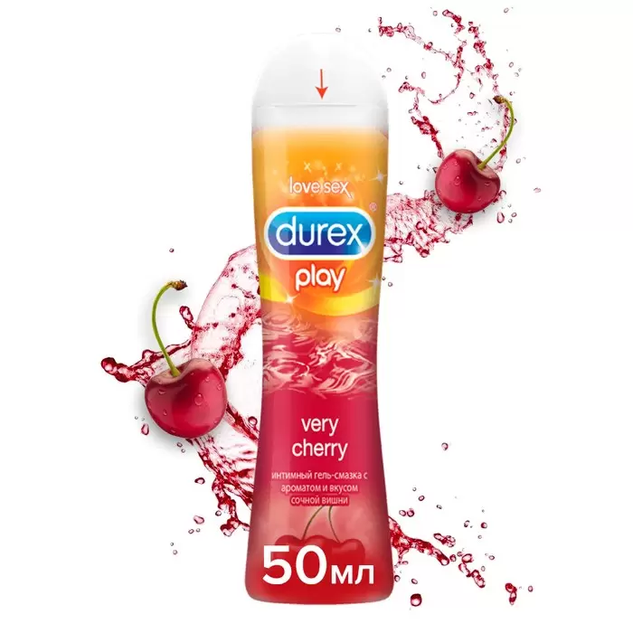 durex Play Very Cherry, гель-смазка со сладким ароматом вишни, 50 мл маскулан гель лубрикант 2в1 массажный с дозатором вишня 130мл