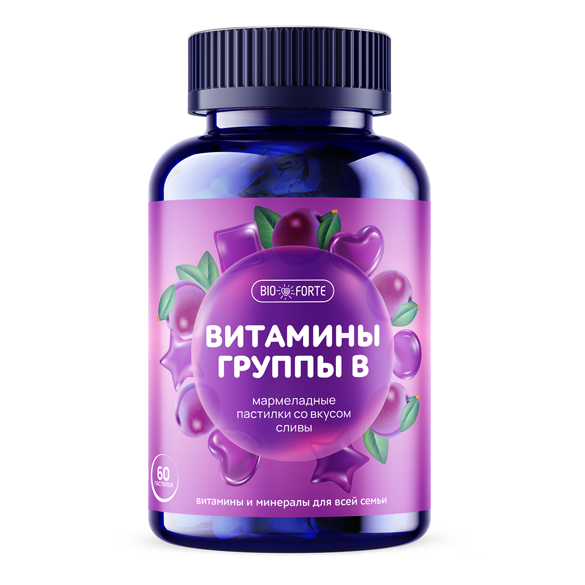 Мульти-В MultiForte, пастилки мармеладные жевательные (слива), 60 шт.