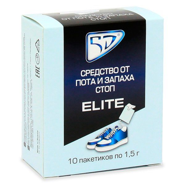 5D Elite, средство от пота и запаха стоп, 1,5 г, 10 шт.