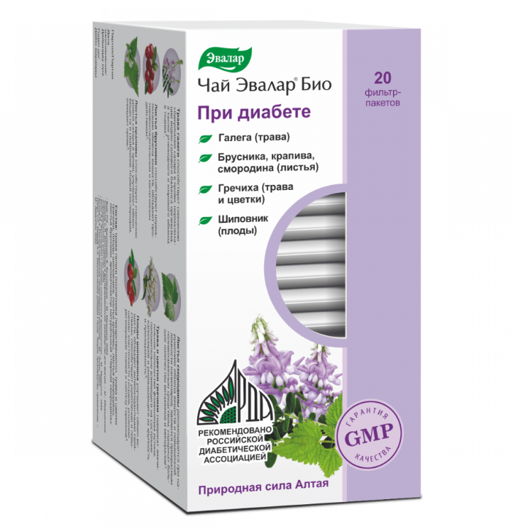 

Чай Эвалар Био при диабете, фильтр-пакеты 2 г, 20 шт.