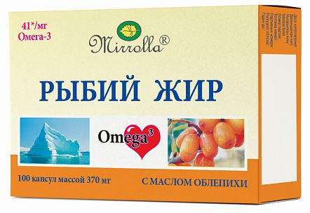 Рыбий жир с маслом облепихи (Мирролла), капсулы 0.37 г, 100 шт. pl рыбий жир с маслом облепихи капсулы облепиха 100 шт