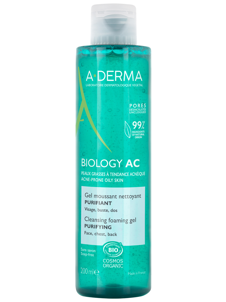 A-Derma Biology AC гель очищающий  пенящийся для жирной кожи, склонной к акне, 200 мл