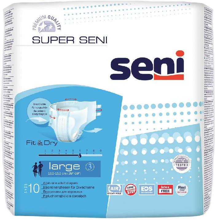 tena подгузники для взрослых дышащие slip plus xl 28 шт Seni Super, подгузники для взрослых (L), 10 шт.