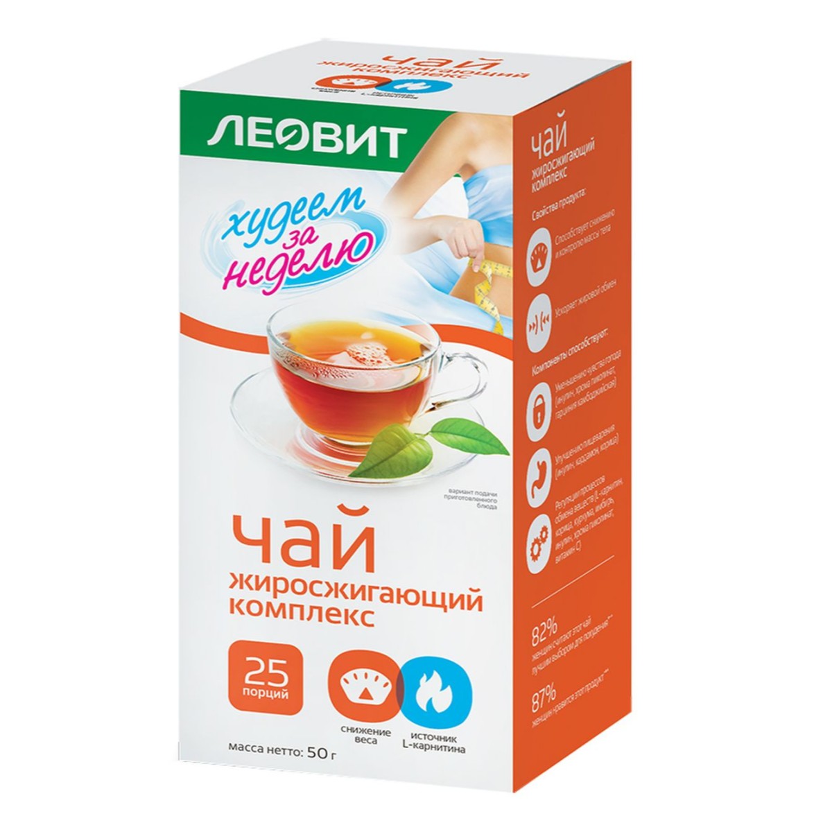 ЛЕОВИТ Чай Жиросжигающий комплекс Худеем за неделю, пакетики, 25 шт.