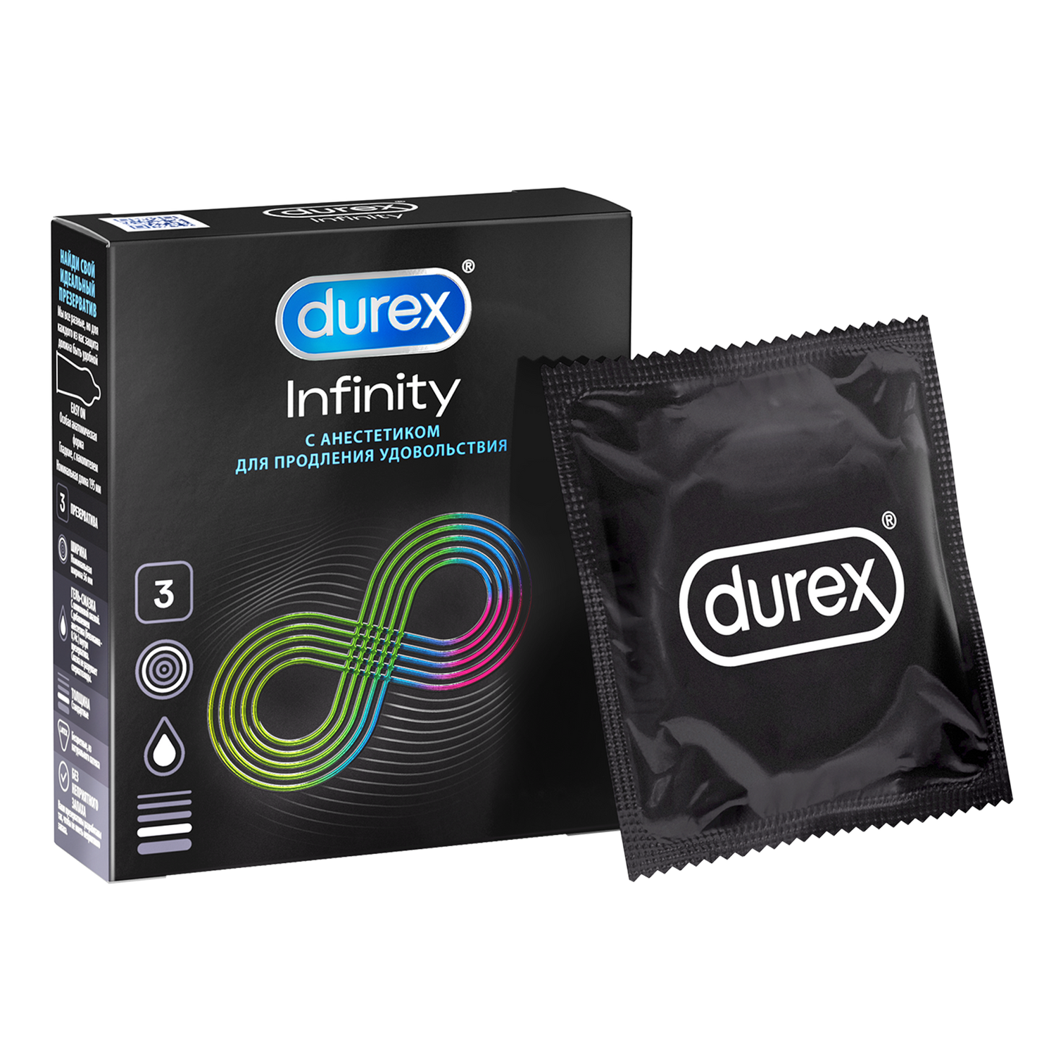 Презервативы Durex Infinity с анестетиком гладкие, 3 шт. sico презервативы пролонгирующие с анестетиком 12