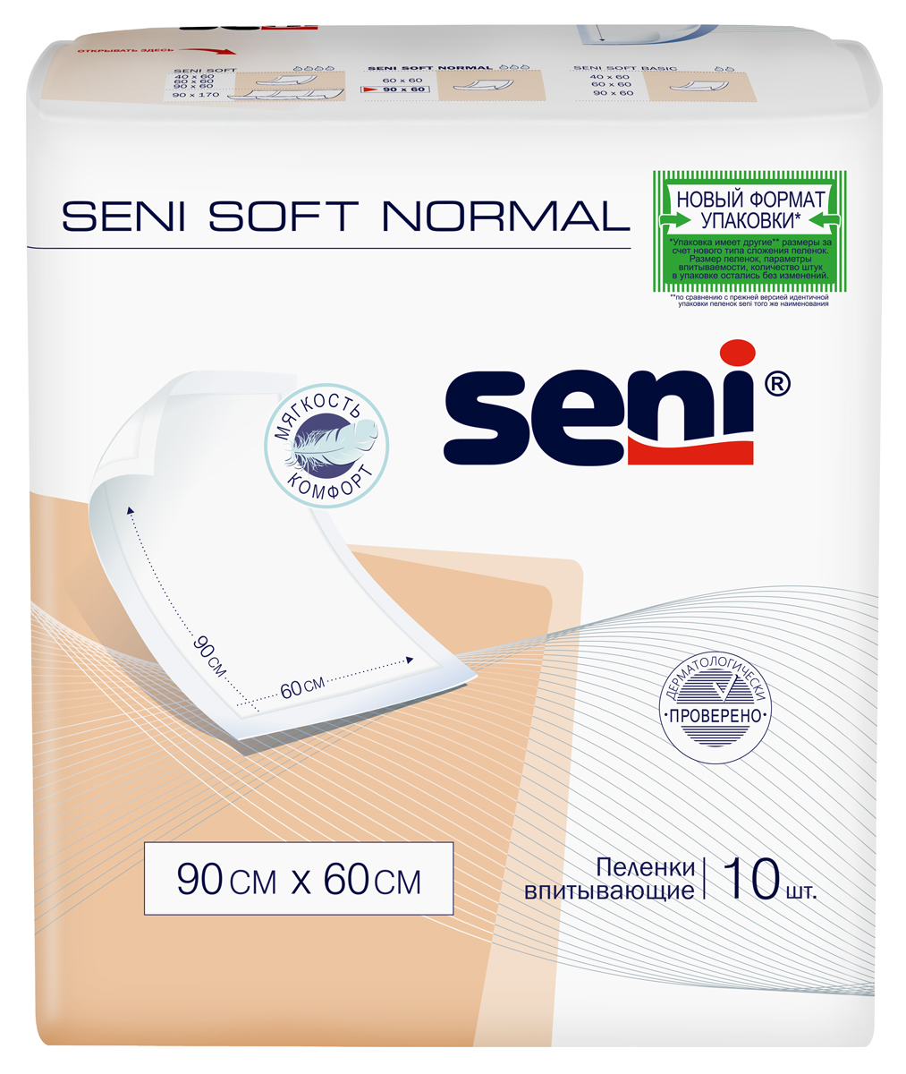 Пеленки Seni Soft Normal, 90 см x 60 см, 10 шт. пеленки впитывающие одноразовые soft basic seni сени 60x60см 10шт