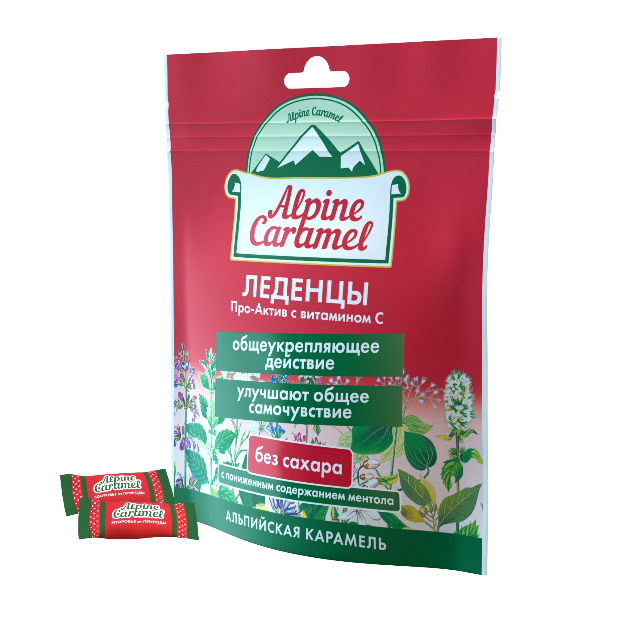 Alpine Caramel Альпийская Карамель Про-Актив леденцы (с витамином С, без сахара), 75 г