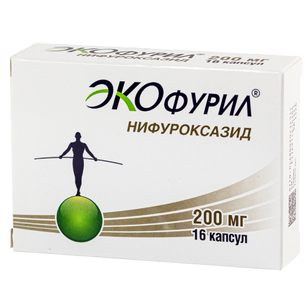 Экофурил, капсулы 200 мг, 16 шт. нифуроксазид капсулы 100 мг 30 шт