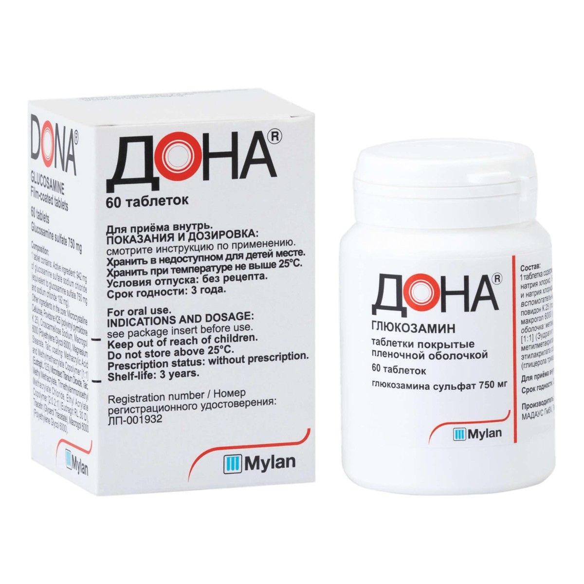 Дона, таблетки в пленочной оболочке 750 мг, 60 шт.