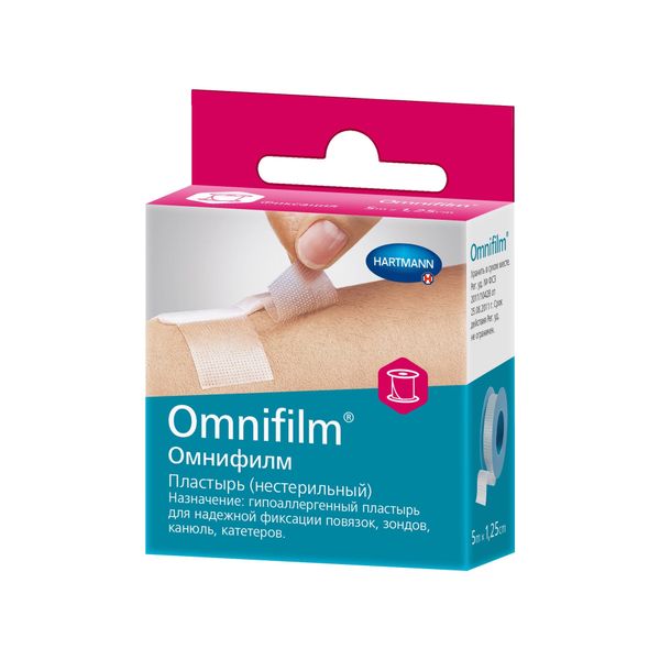 Omnifilm, пластырь фиксирующий, гипоаллергенный, прозрачный, 1,25 см х 5 м, 1 шт.
