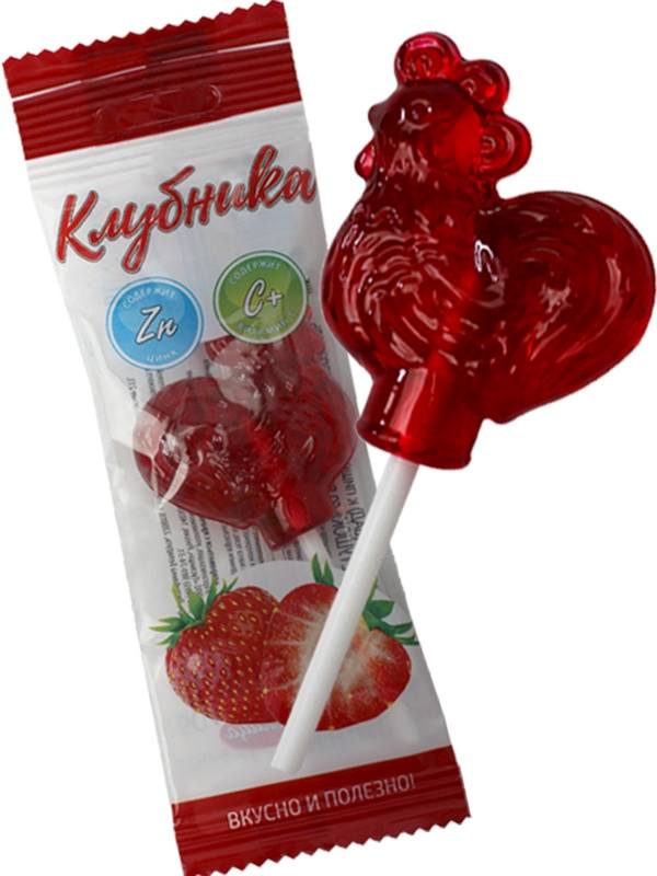 Карамель «Петушок» на палочке (клубника с цинком и витамином С), 17 г