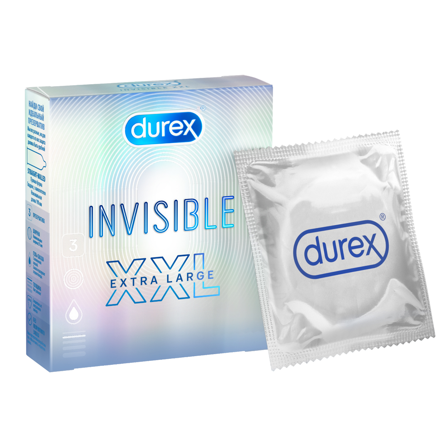 Durex Invisible XXL, презервативы, 3 шт. презервативы durex invisible ультратонкие 3 шт
