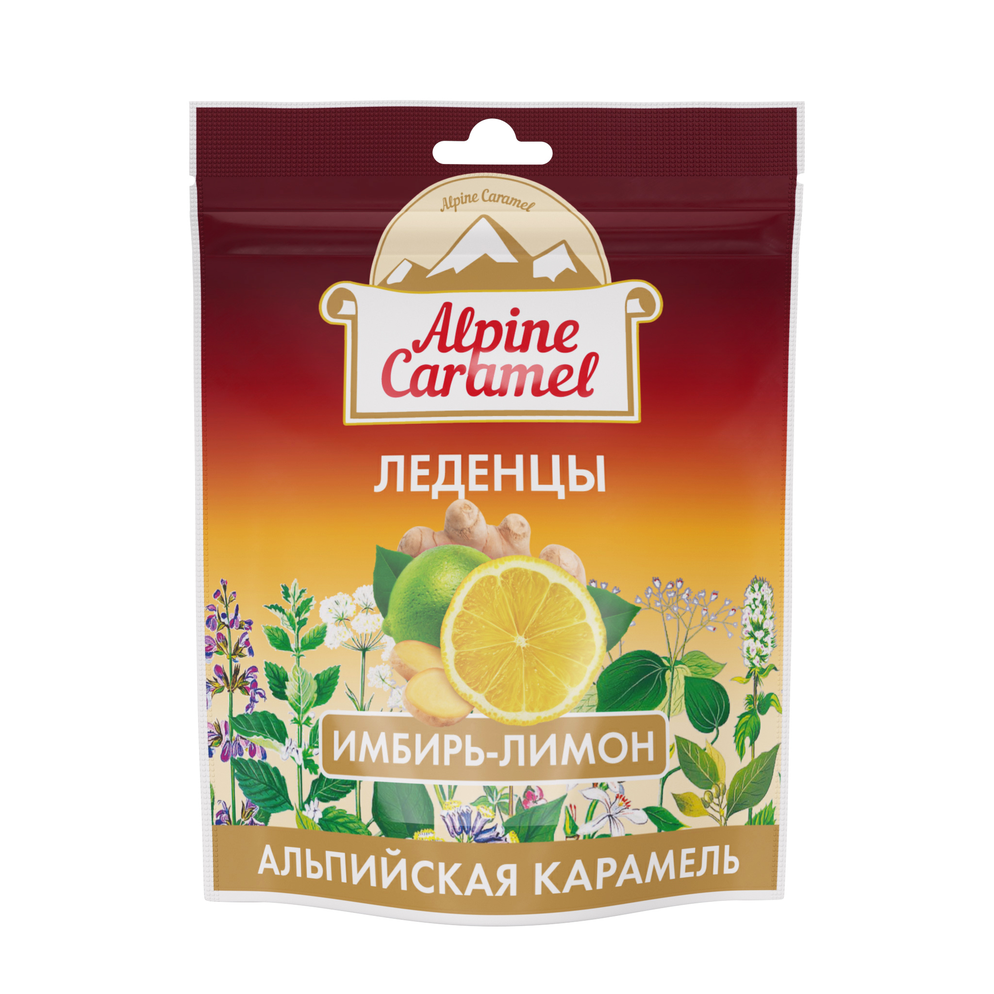 Alpine Caramel, леденцы со вкусом имбирь-лимон, 75 г карамель eco botanica immuno лимон имбирь 100 г