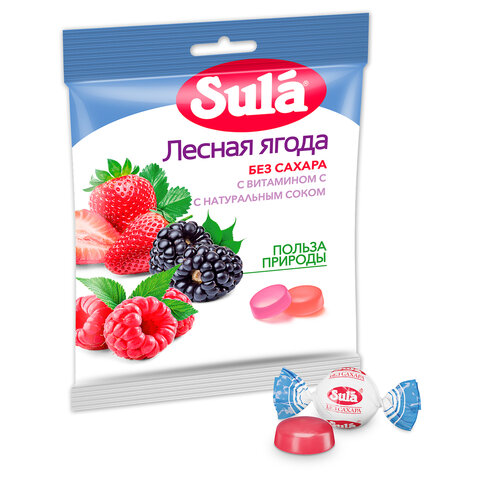 

Sula, карамель леденцовая без сахара(лесная ягода), пакет 60 г