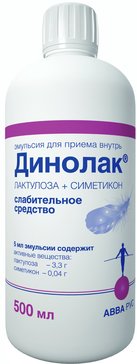 Динолак мягкое слабительное средство, Лактулоза + Симетикон, эмульсия для приема внутрь 500 мл