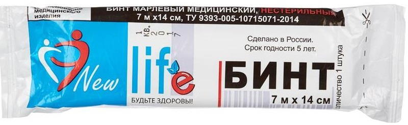 Life, бинт марлевый нестерильный 7 м х 14 см отрез марлевый evers life медицинский нестерильный 2 м 2 шт