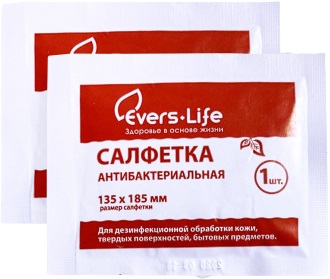 Эверс Лайф, салфетка антибактериальная спиртовая 13.5 см x 18.5 см (арт. 222624)