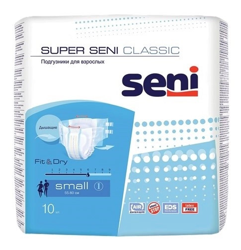 Seni Super Classic подгузники д/взрослых Small (№1), 10 шт серебряные крылья