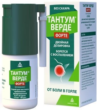 Тантум Верде Форте, спрей 0.51 мг/доза, 15 мл тантум верде спрей д горла 30мл