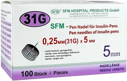 SFM, игла для шприц-ручек 31G, 0.25 х 5 мм, 100 шт. игла бабочка 22g