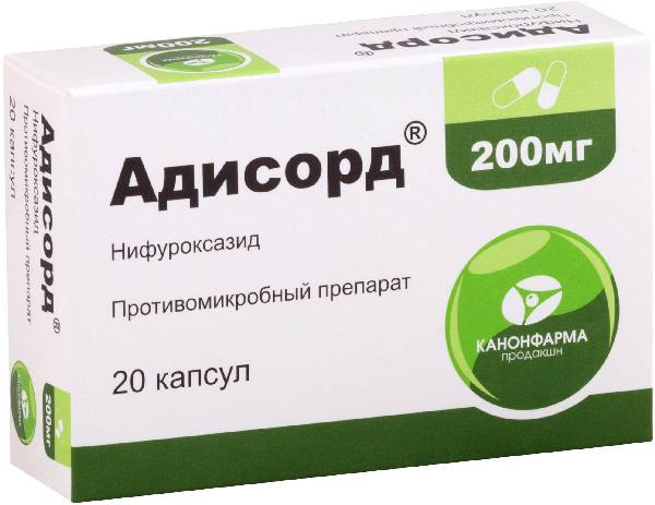 Адисорд, капсулы 200 мг, 20 шт. нифуроксазид капсулы 100 мг 30 шт