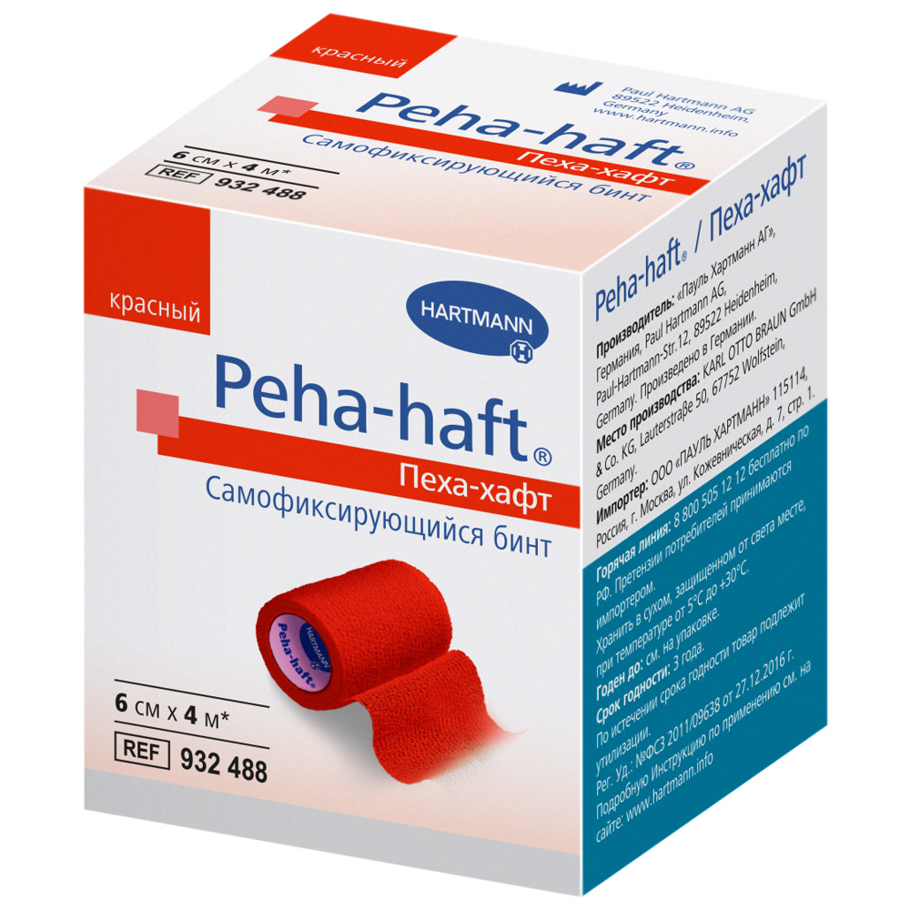 Peha-haft, бинт самофиксирующийся без латекса (4 м х 6 см) красный, 1 шт.