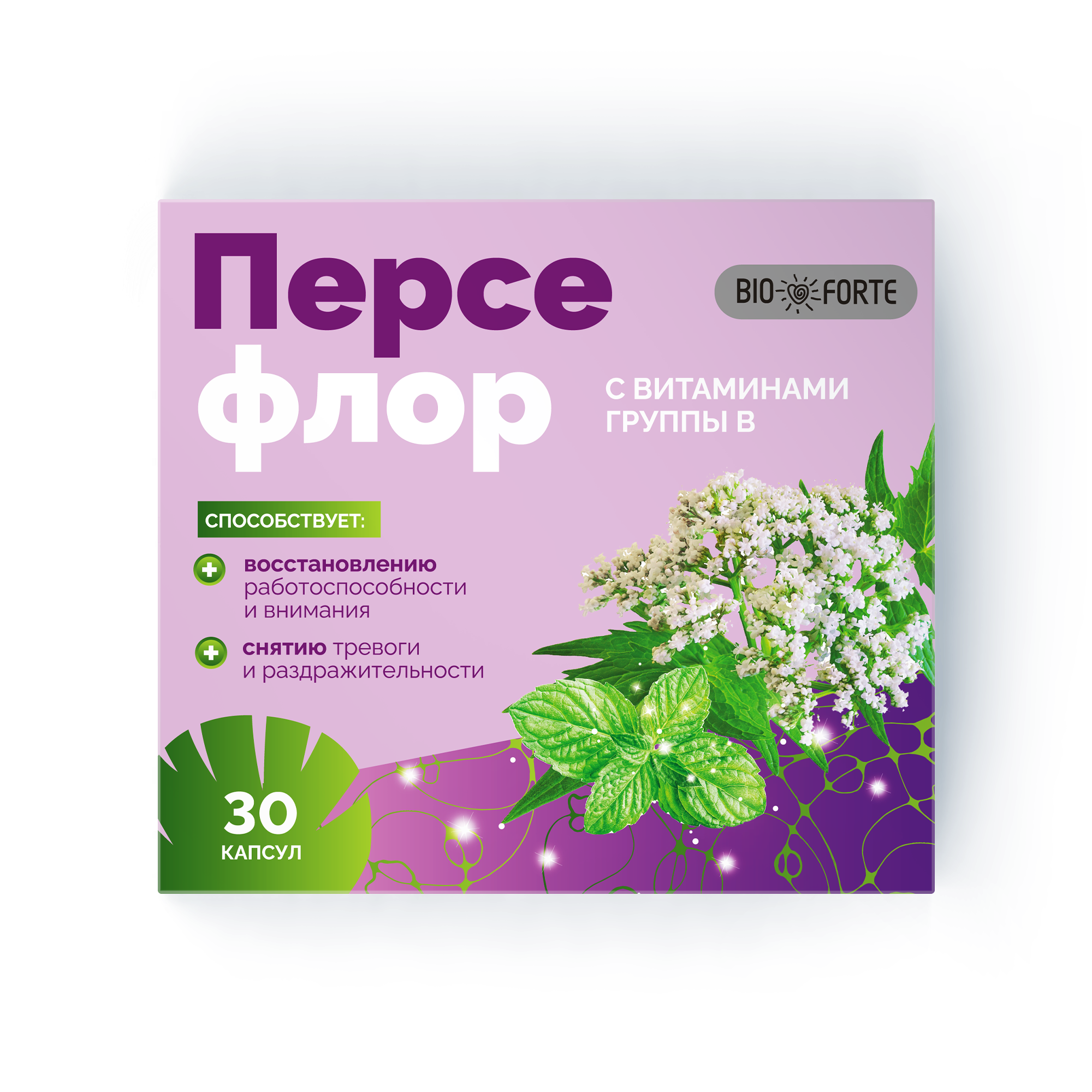 Персефлор BioForte, комплекс успокоительных капсул с витаминами группы B, 30 шт.