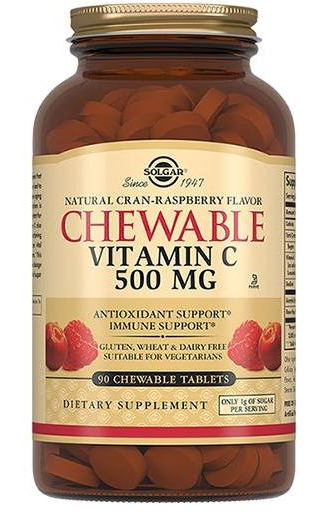 Солгар Витамин C с малиновым вкусом, таблетки 500 мг, 90 шт. энроксил таблетки со вкусом мяса для собак 150мг 10шт
