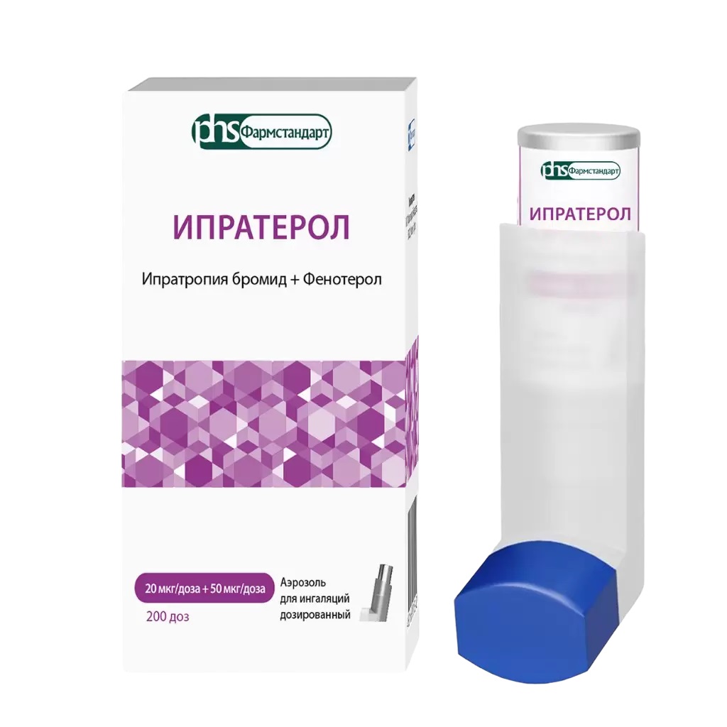 

Ипратерол, аэрозоль для ингаляций дозированный, 20 мкг/доза+50 мкг/доза, баллон 200 доз