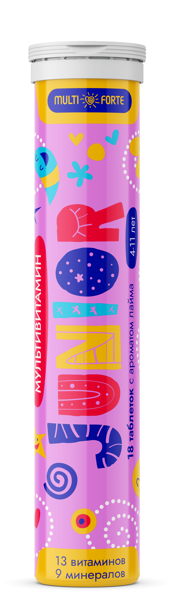 Мультивитамины Юниор ComForte, таблетки шипучие (с ароматом лайма), 18 шт.