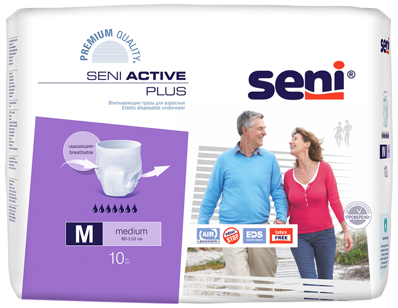 Seni Active Plus, трусы впитывающие (М), 10 шт.