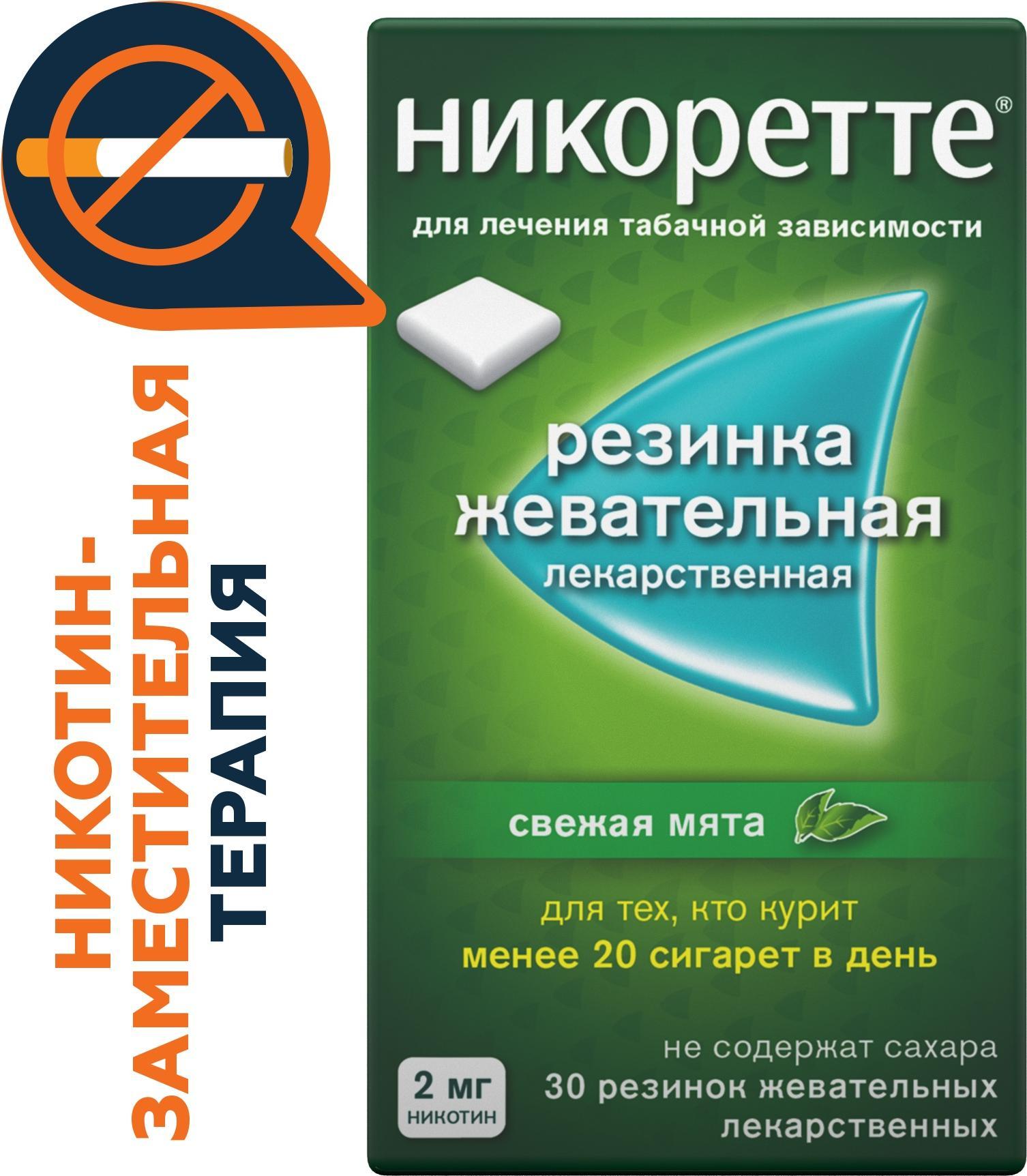 Никоретте, резинка жевательная 2 мг (свежая мята), 30 шт. купить по цене  781 руб. в Москве, инструкция, отзывы в интернет-аптеке Polza.ru