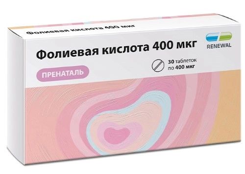 Фолиевая кислота пренаталь, таблетки 400 мкг, массой 100 мг, 30 шт. pl фолиевая кислота таблетки 50 шт