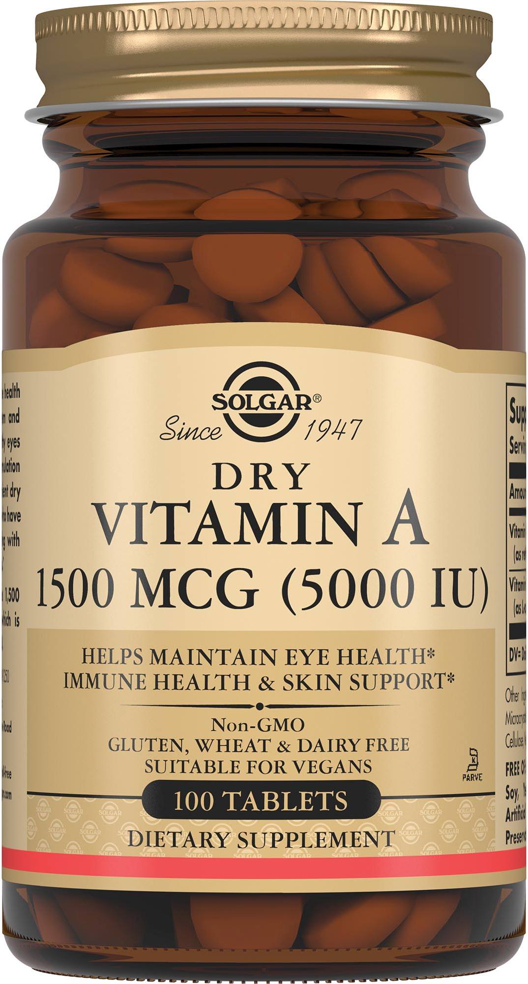 Солгар Сухой витамин А, таблетки 1500 мкг, 100 шт. эвалар витамин с 1000 мг таблетки шипучие 20 шт