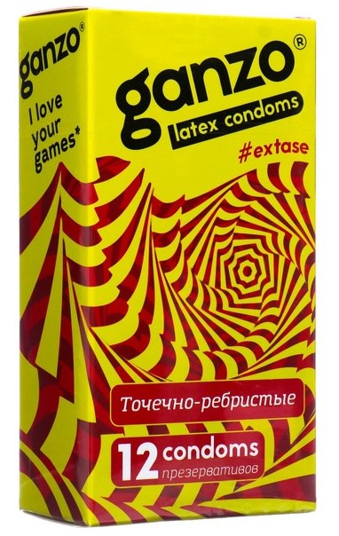Ganzo Extase презервативы точечно-ребристые, 12 шт. девушка на качелях