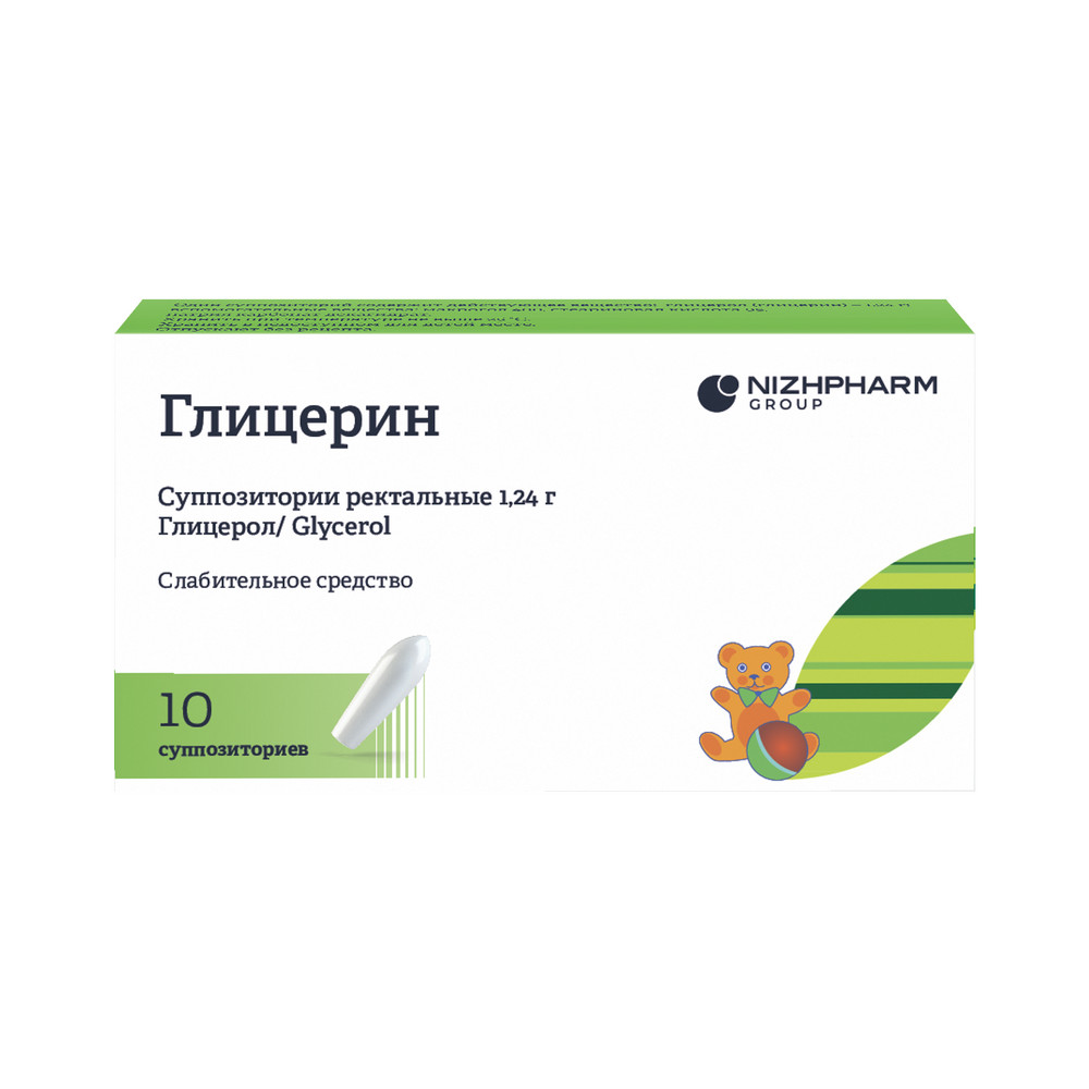 Глицерин, суппозитории ректальные 1,24 г (Нижфарм), 10 шт.