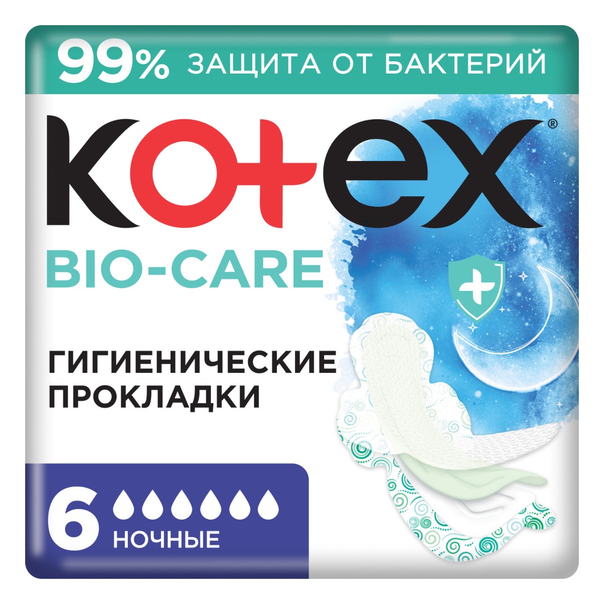 

Kotex Bio-Care ночные, прокладки, 6 шт.