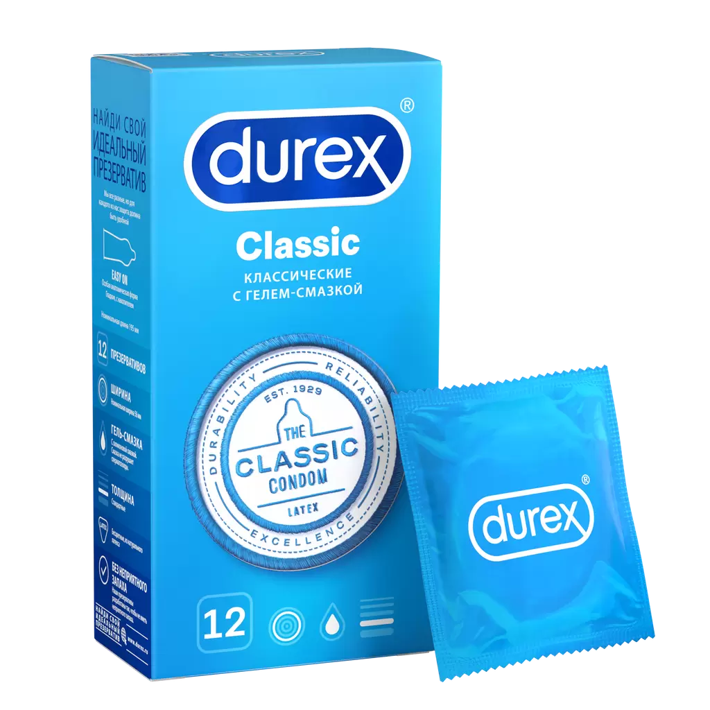 Презервативы Durex Классик, 12 шт. презервативы durex classic классические 3 шт