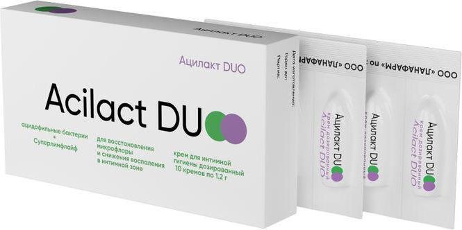 Ацилакт DUO, крем для интимной гигиены 1.2 г, 10 шт. beauty formulas средство для женской интимной гигиены с дезодорирующем эффектом