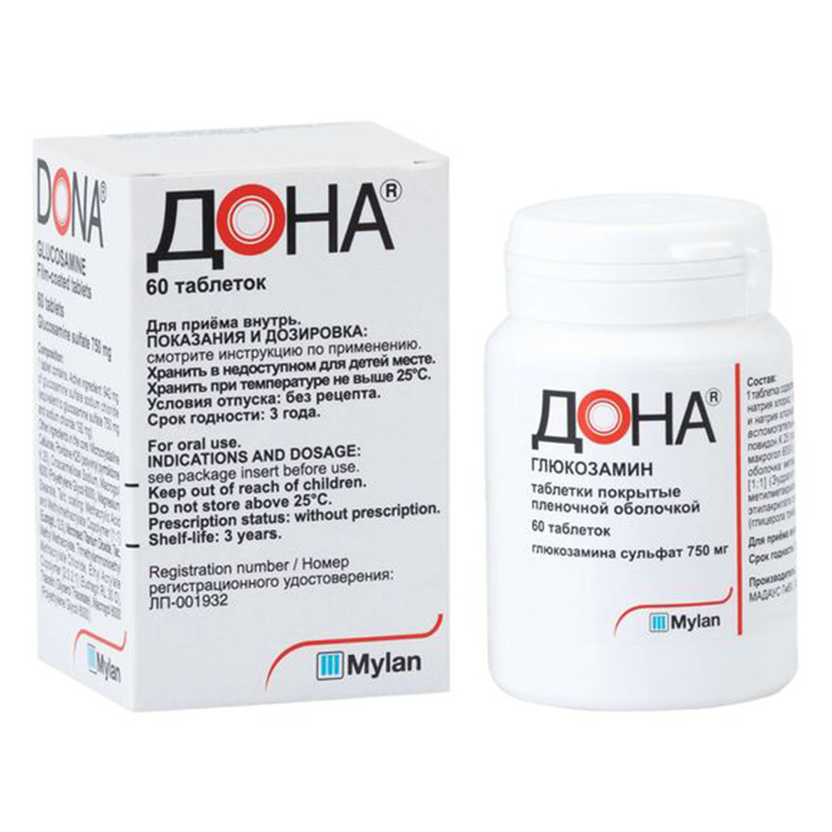 

Дона, таблетки в пленочной оболочке 750 мг, 60 шт.