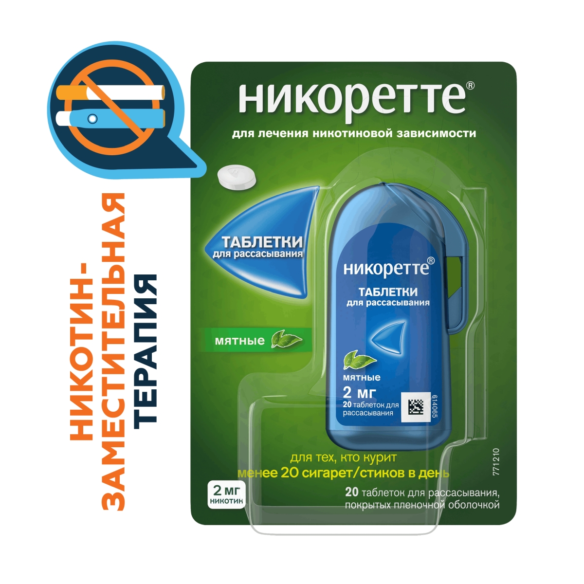 

Никоретте, таблетки для рассасывания мятные 2 мг, 20 шт.