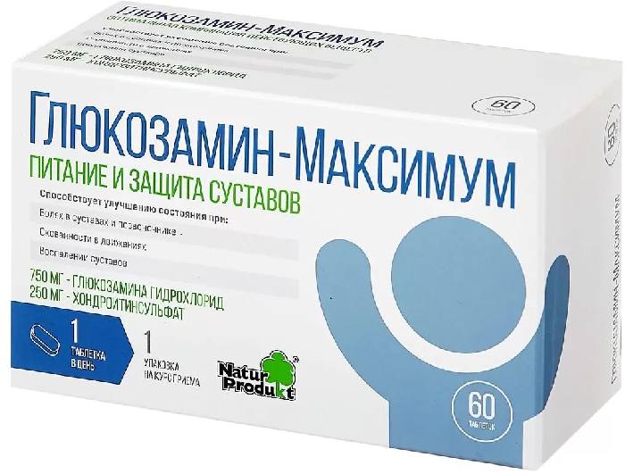 Глюкозамин-Максимум, таблетки 1400 мг, 60 шт. глюкозамин максимум таб 30