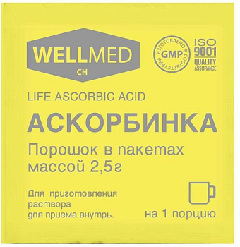 Аскорбинка Life Ascorbic Acid, порошок, пакетик 2.5 г (арт. 213777)